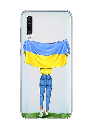 Прозорий чохол на samsung galaxy a50 (2019) a505 :: дівчина з прапором (принт 263)