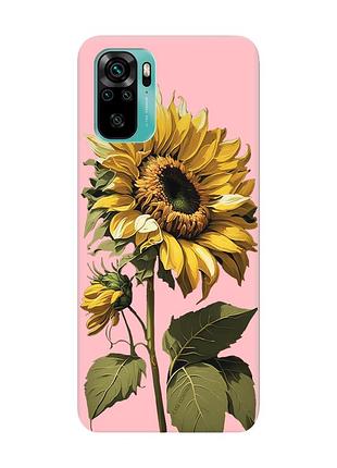 Матовый розовый чехол на xiaomi redmi note 10 / note 10s :: подсолнечник (принт 274)