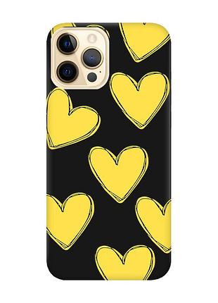 Матовий чорний чохол на apple iphone 12 pro max :: сердечка жовті (принт 259)