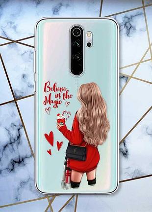 Прозрачный чехол на xiaomi redmi note 8 pro девушка с кофе принт 137