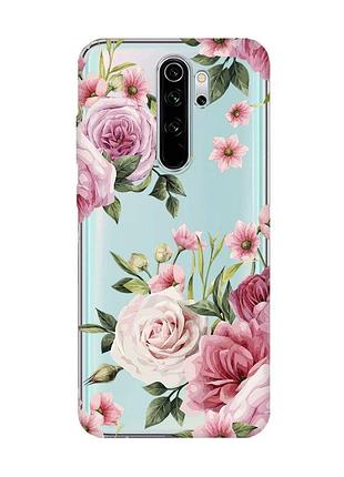 Прозрачный чехол на xiaomi redmi note 8 pro :: розовые цветы (принт 287)