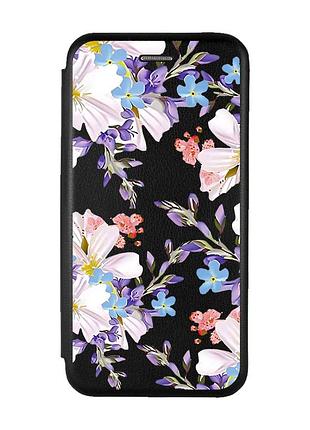 Чохол-книжка з малюнком для samsung galaxy m51 чорний :: квітковий малюнок (принт 272)