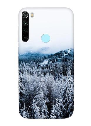 Чехол с красными боками на xiaomi redmi note 8t :: зимний лес (принт 164)
