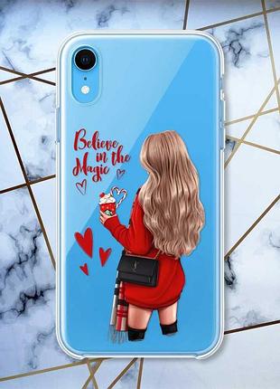 Прозрачный чехол на iphone xr :: девушка с кофе (принт 137)