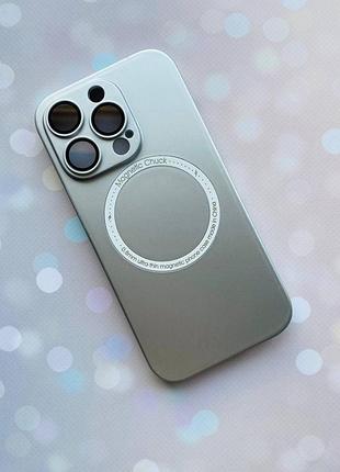 Ультратонкий чехол magsafe на iphone 14 pro с дополнительной защитой камер ::серебряный