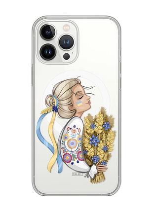 Магнітний чохол на iphone 14 pro max із підтримкою magsafe :: українка з колосками (патріотичний принт 173)