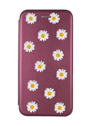 Чохол-книжка з малюнком для samsung galaxy а10ѕ/ a107 бордовий :: фон ромашки (принт 41)