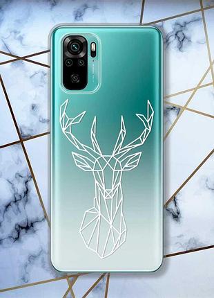 Прозрачный чехол на xiaomi redmi note 10 / note 10s олень (принт 129)