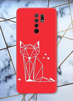 Матовый красный чехол на xiaomi redmi 9 лиса (принт 127)