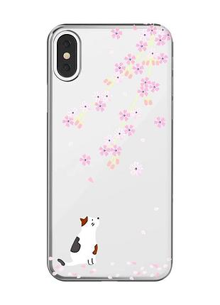 Прозорий чохол на iphone x / xs :: котик і сакура (принт 283)