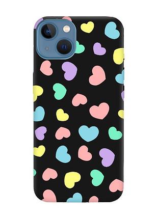 Матовий чорний чохол на apple iphone 13 :: різнокольорові сердечка (принт 335)