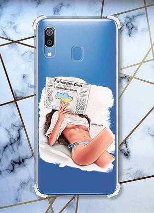 Чехол с утолщёнными углами на samsung galaxy a30 (2019)/a20 (2019) девушка с газетой (принт 31)