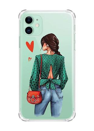Чехол с утолщёнными углами на iphone 11 :: девушка в зеленом (принт 224)