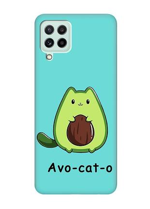 Матовый бирюзовый чехол на samsung galaxy a22 4g/ m32/ m22 :: котик авокадо (принт 306)