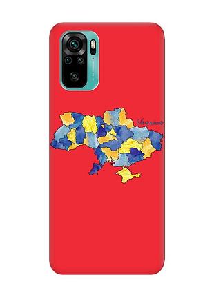 Матовый красный чехол на xiaomi redmi note 10 / note 10s :: карта украины (принт 261)