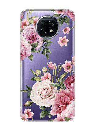 Прозорий чохол на xiaomi redmi note 9t/redmi note 9 5g :: рожеві квіти (принт 287)