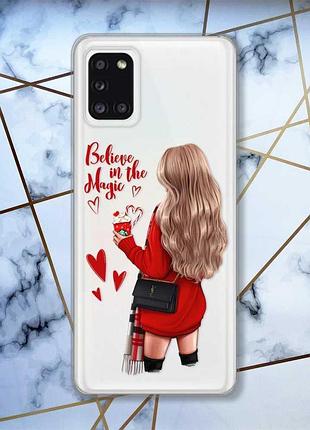 Прозрачный чехол на samsung a31 девушка с кофе принт 137