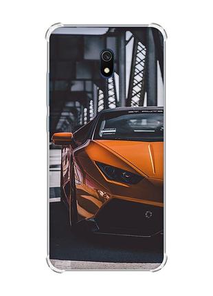Чехол с утолщенными углами на xiaomi redmi 8a авто оранжевое (принт: 237)