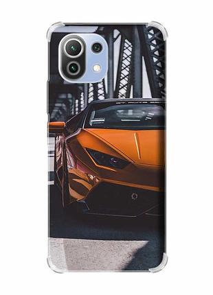 Чехол с утолщёнными углами на xiaomi mi 11 lite :: авто оранжевое (принт 237)