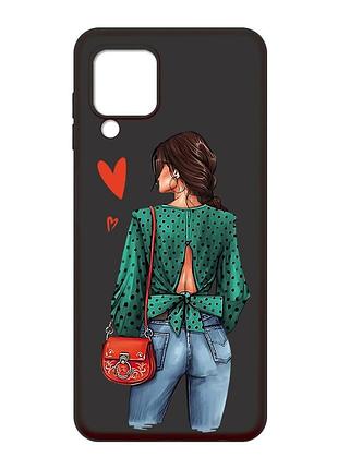 Матовый черный чехол на samsung galaxy a22 4g/m32/m22 :: девушка в зеленом (принт 224)