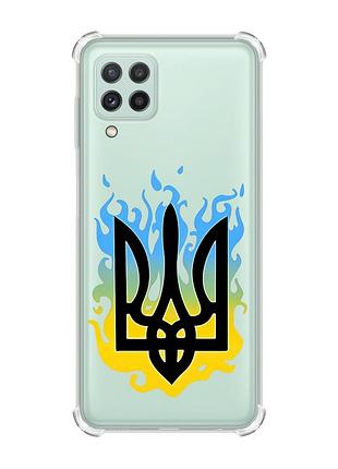 Чехол с утолщёнными углами на samsung galaxy a22 4g/m32/m22 :: тризуб пламя (принт 257)