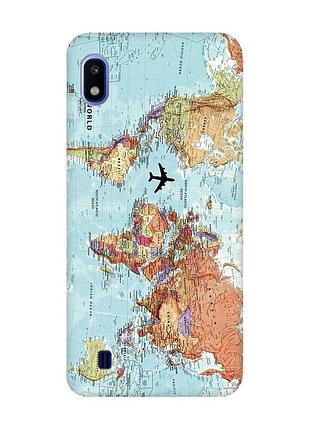 Матовий чохол з рожевими боками на samsung galaxy a10 (2019) a105 :: карта світу (принт 318)