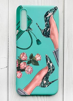 Матовий бірюзовий чохол на samsung galaxy а50 (2019) а505f :: туфельки і квіти (принт 225)