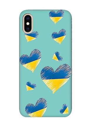 Матовий бірюзовий чохол на iphone xs max :: сердечка. україна (принт 258)
