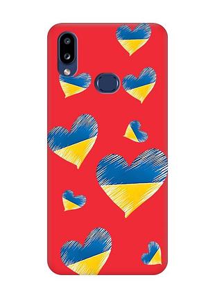 Матовый красный чехол на samsung galaxy a10s (a107) :: сердечка. украина (принт 258)