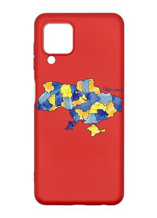 Матовый красный чехол на samsung galaxy a22 4g/m32/m22 :: карта украины (принт 261)