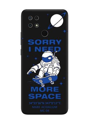 Матовый черный чехол на xiaomi redmi 10c :: космонавт на скейте (принт 248)