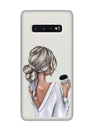 Прозрачный чехол на samsung galaxy s10 девушка с латте (принт 227)