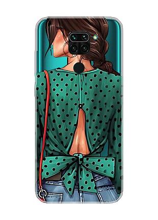 Прозрачный чехол на xiaomi redmi note 9 девушка в зеленом (принт 224)