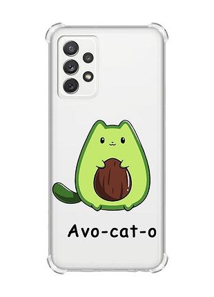 Чехол с утолщёнными углами на samsung galaxy a72 :: котик авокадо (принт 306)