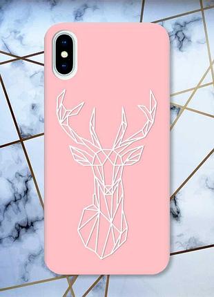 Матовый розовый чехол на iphone x/xs :: олень (принт 129)