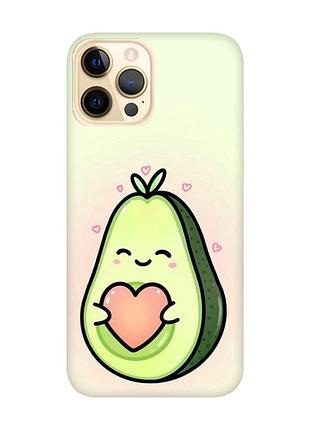 Матовый чехол с розовыми боками на iphone 12 pro max :: кавай авокадо с сердечком (принт 310)