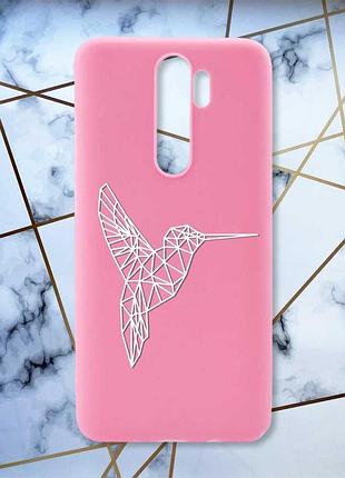Матовый розовый чехол на xiaomi redmi note 8 pro колибри принт 123