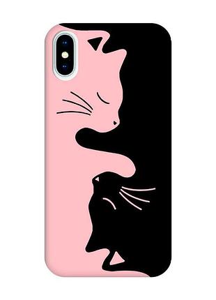 Матовый розовый чехол на iphone x/xs :: кошечки (принт 118)