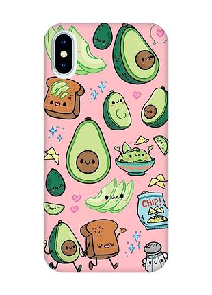 Матовый розовый чехол на iphone x/xs :: милашки авокадо каваи (принт 305)