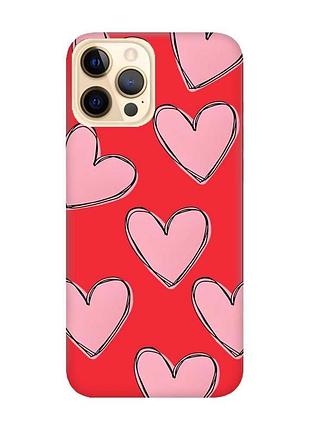 Матовий червоний чохол на apple iphone 12 pro max сердечка рожеві (принт 78)