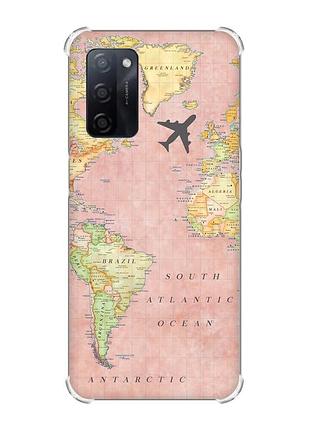 Чохол з потовщеними кутами на oppo a55 :: подорожі. карта (принт 320)