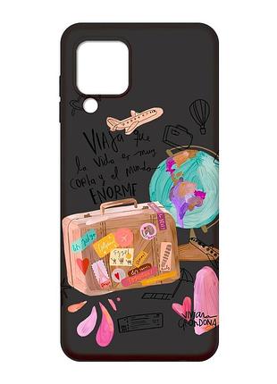 Матовый черный чехол на samsung galaxy a22 4g/m32/m22 :: настроение путешествовать (принт 329)