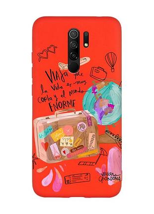 Матовий червоний чохол на xiaomi redmi note 8 pro :: настрій подорожувати (принт 329)