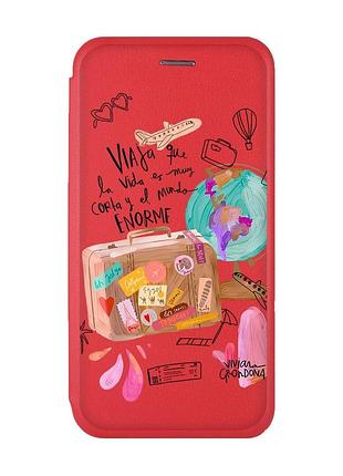 Чохол-книжка з малюнком для samsung galaxy a12 червоний :: подорожі (принт 329)