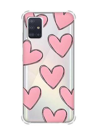 Чехол с утолщёнными углами на samsung galaxy a71 / a715 сердечка розовые (принт 78)