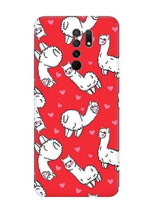 Матовый красный чехол на xiaomi redmi 9 ламы (принт 95)