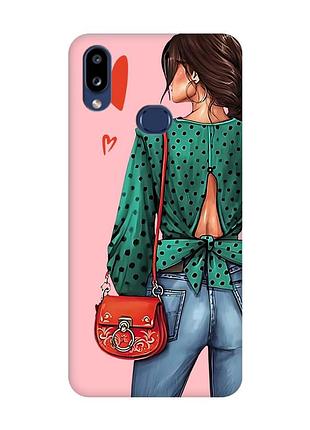 Матовый розовый чехол на samsung galaxy a10ѕ a107 девушка в зеленом (принт 224)
