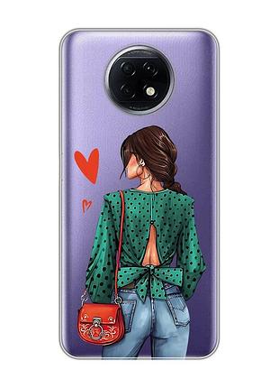Прозорий чохол на xiaomi redmi note 9t/redmi note 9 5g дівчина в зеленому (принт 224)