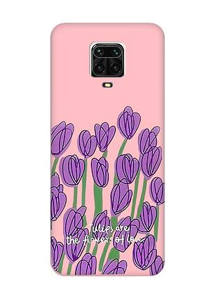 Матовий рожевий чохол на xiaomi redmi note 9 pro / 9s / 9 pro max тюльпани (принт 265)