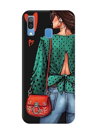 Матовий чорний чохол на samsung galaxy a30 (2019) / a20 (2019) дівчина в зеленому (принт 224)